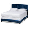 Baxton Studio Clare Navy Blue Velvet Queen Size Panel Bed with Tufted Headboard 163-10499